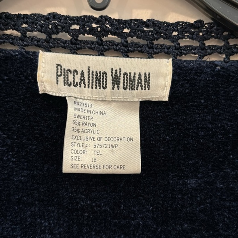 Vintage PICCALINO WOMAN Velvety 1pc Knit Soft Cardigan Blue/Green Size 18 - Picture 5 of 7